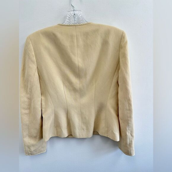 Vintage Ann Taylor Cream Linen Blend Button Front Collarless Blazer Size 2P - Picture 7 of 9